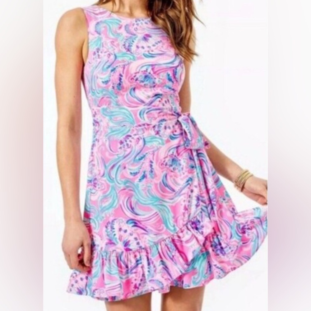 Lilly Pulitzer Vibrant Pink and Blue Midi Dress